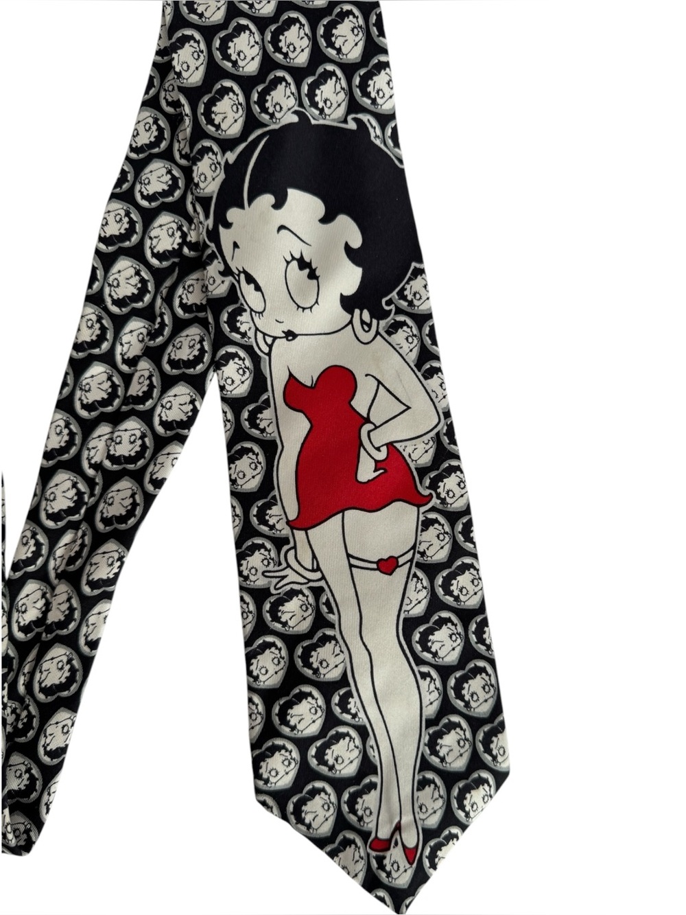 Vintage 90s Betty Boop Silk Tie Black Garter Belt Red Dress Pop Art Ralph Marlin